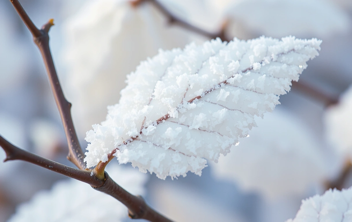 Detalle de escarcha sobre hoja